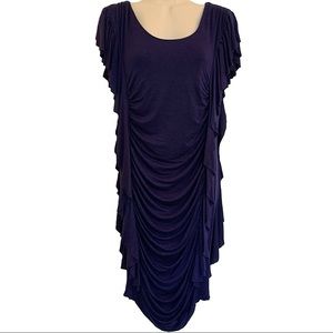 BLUSH Dark Purple/Blue Ruffle and Ruche Dress Size L